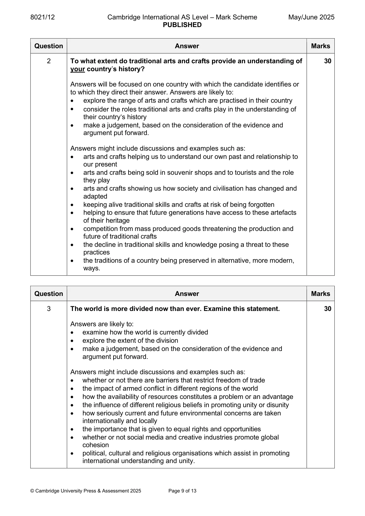 Mark scheme, page 9 of 13