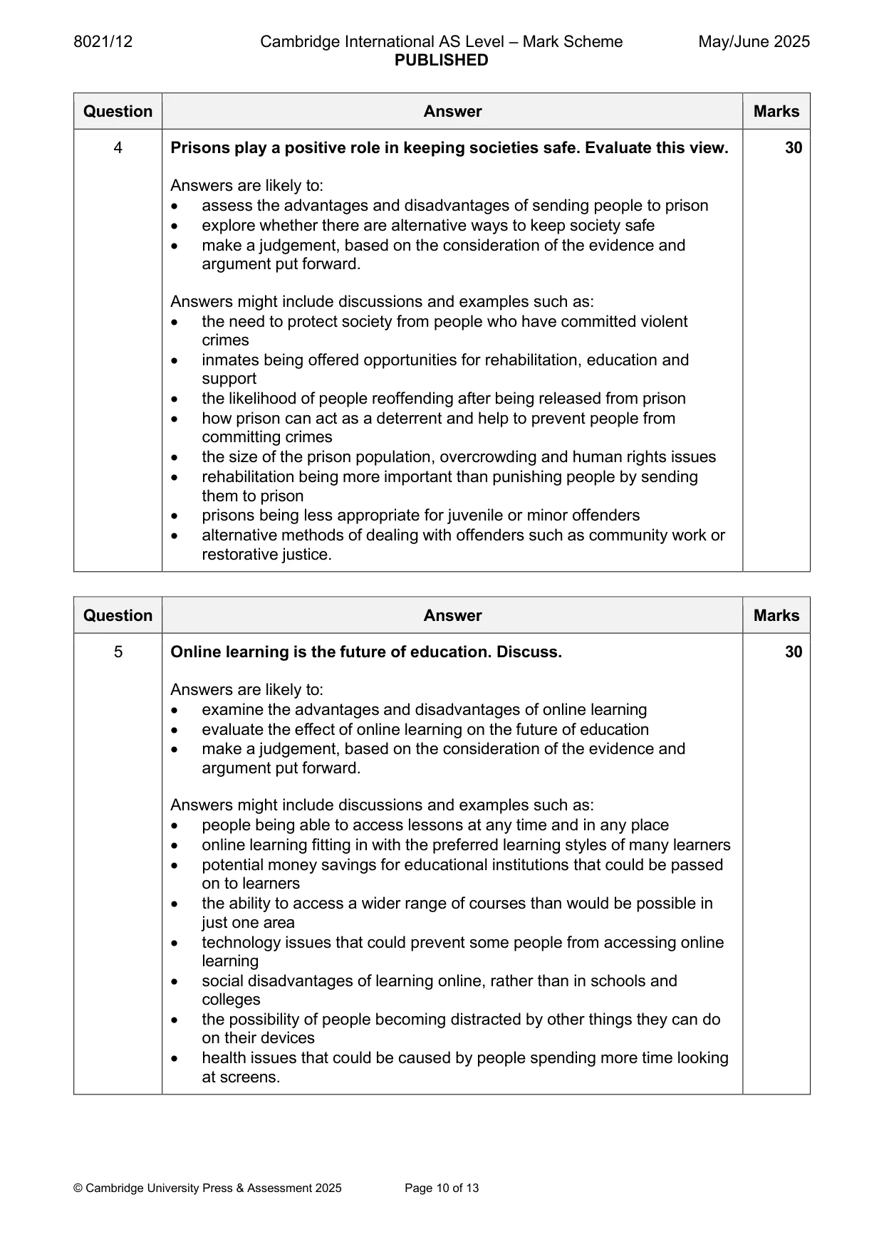 Mark scheme, page 10 of 13