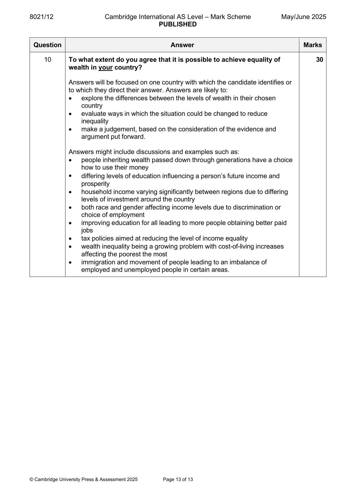 Mark scheme, page 13 of 13