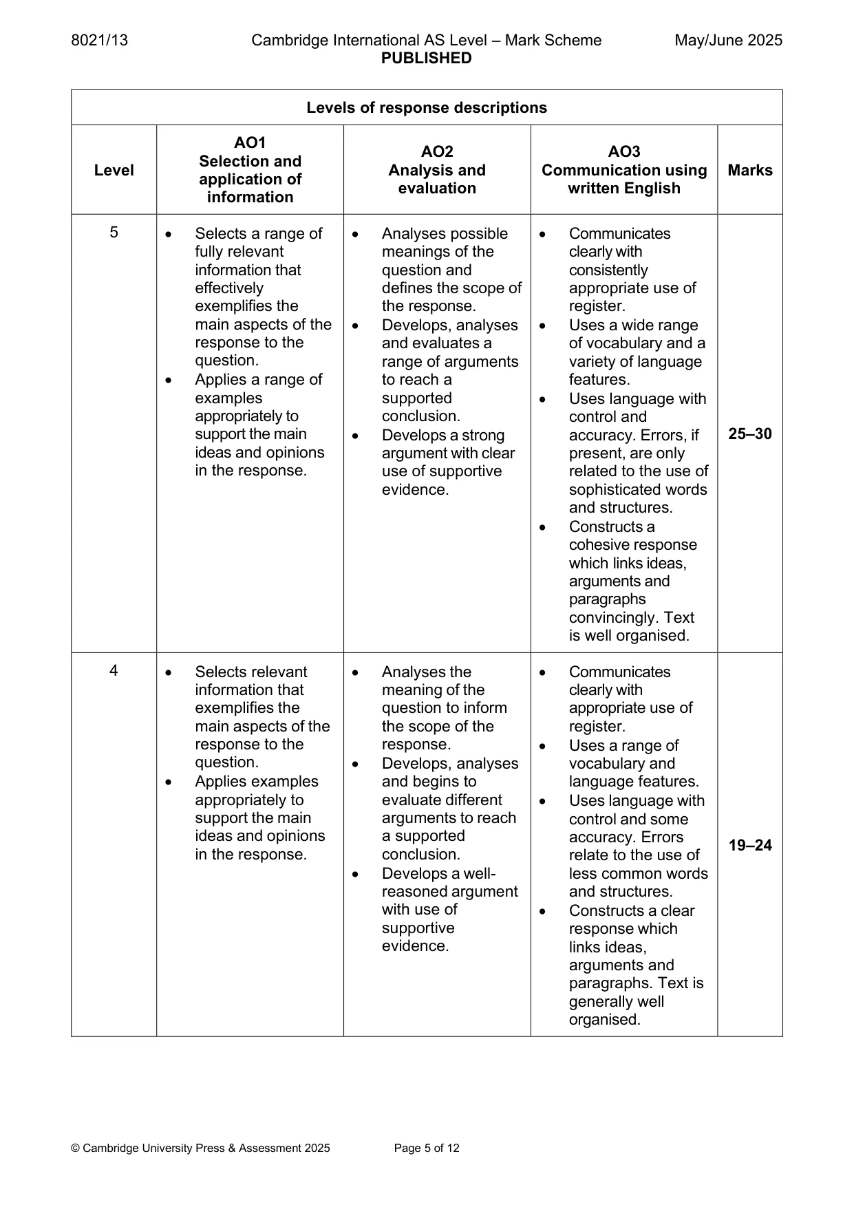 Mark scheme, page 5 of 12