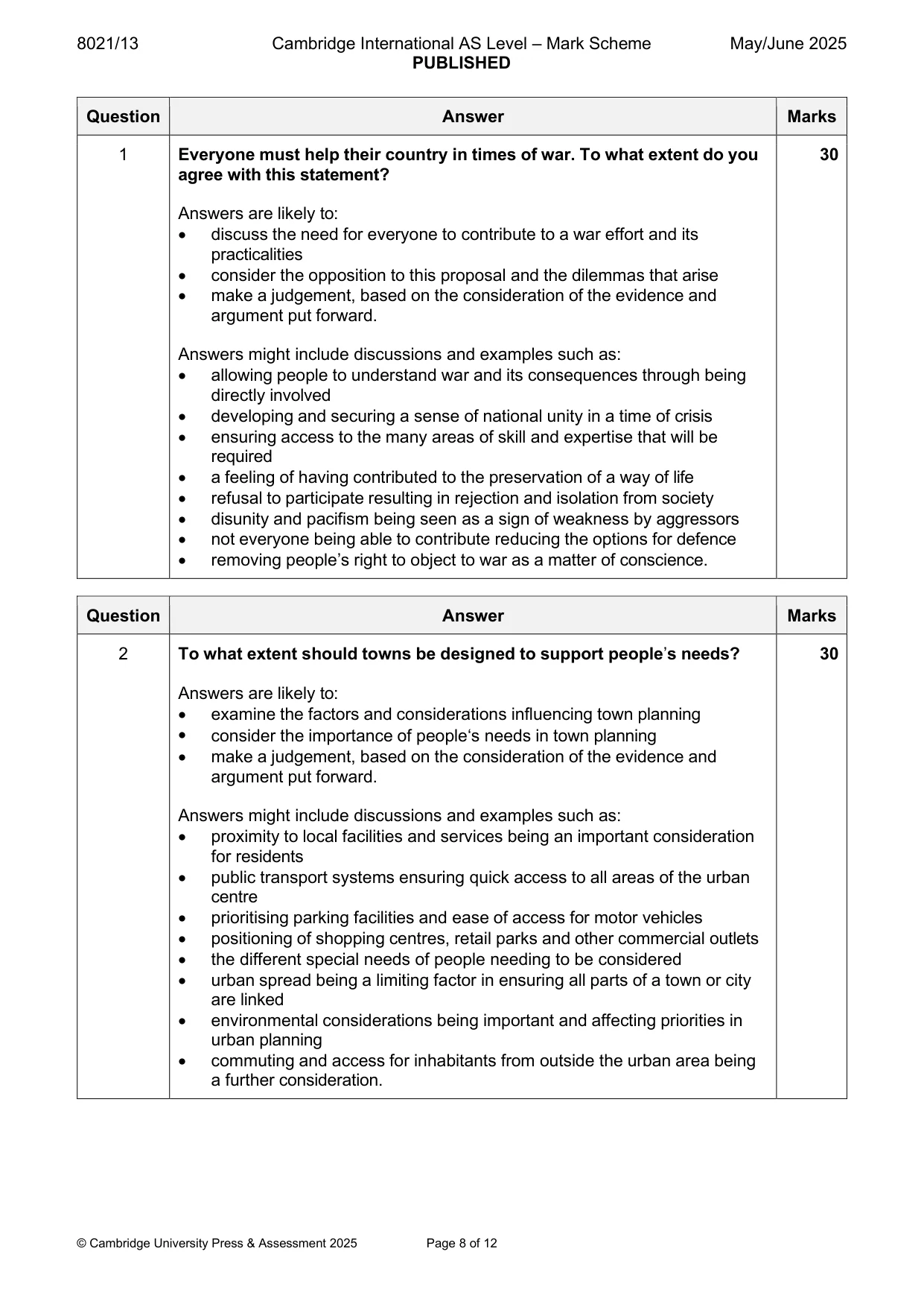 Mark scheme, page 8 of 12