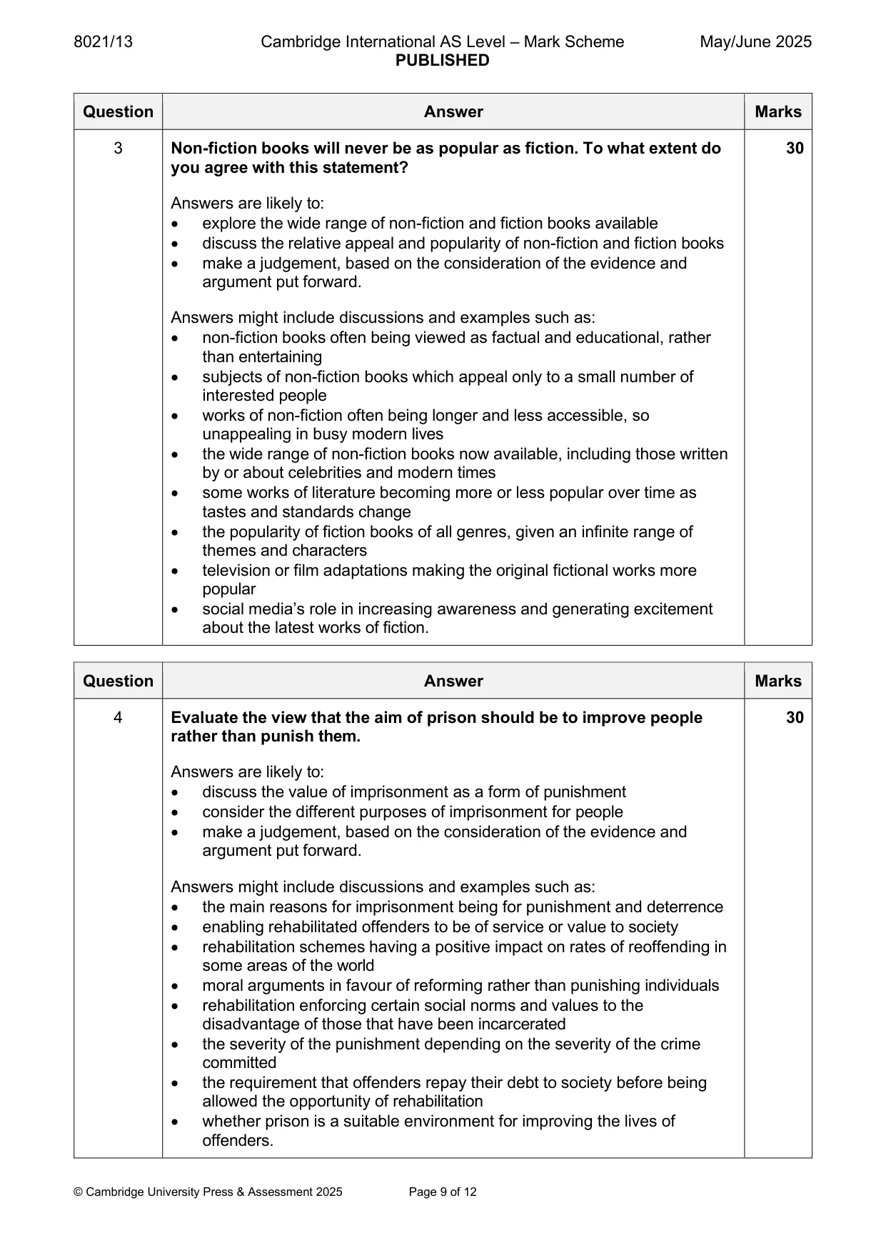 Mark scheme, page 9 of 12