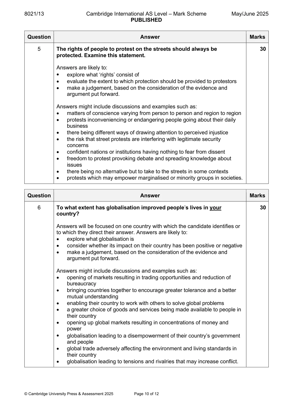Mark scheme, page 10 of 12