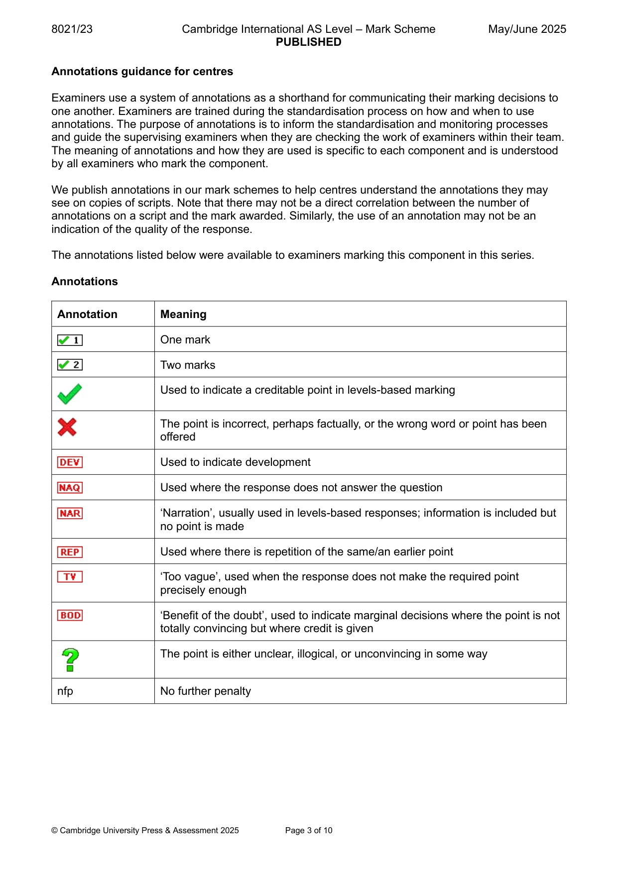 Mark scheme, page 3 of 10