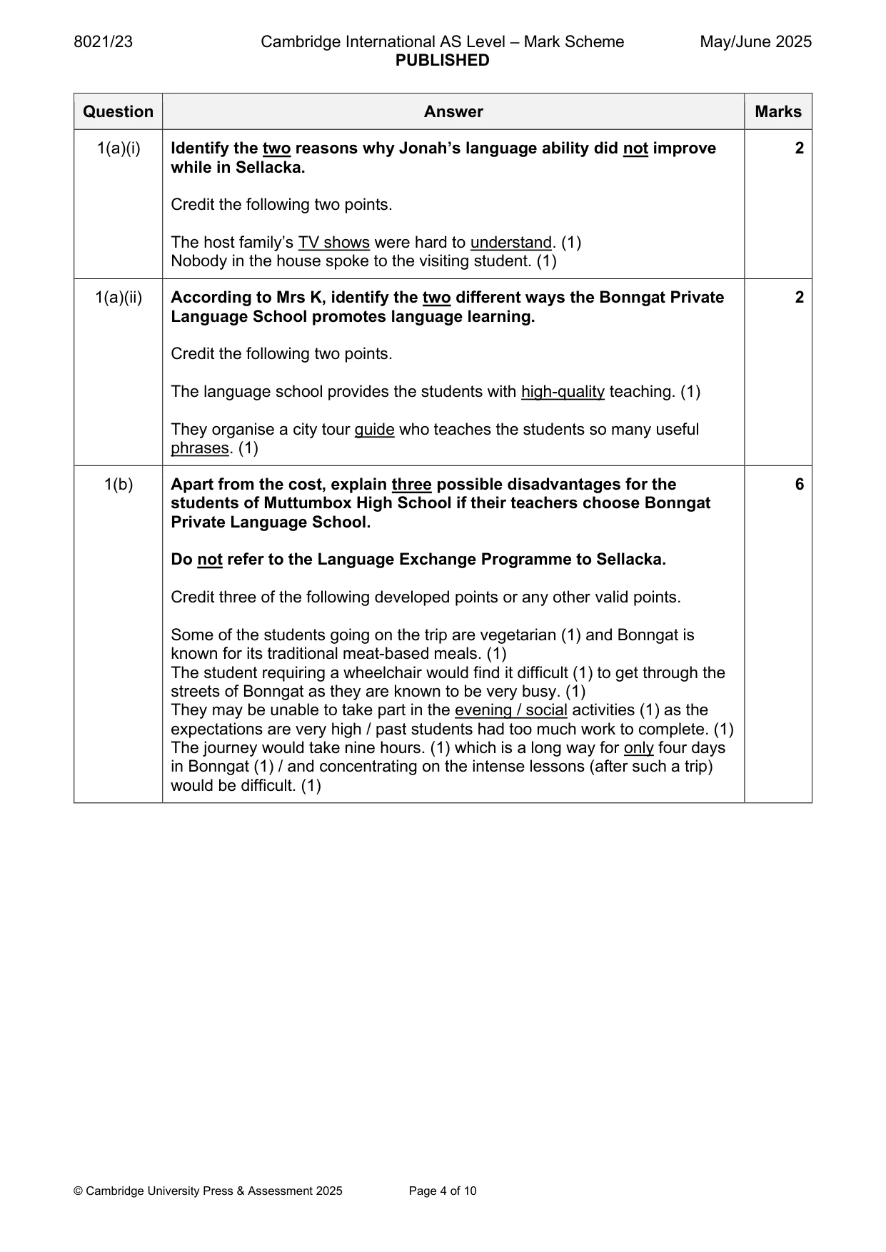 Mark scheme, page 4 of 10