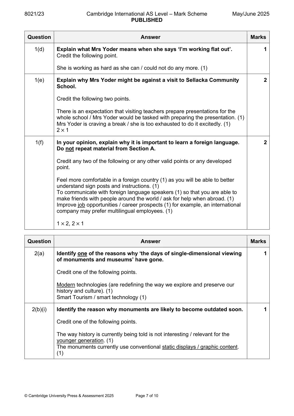 Mark scheme, page 7 of 10