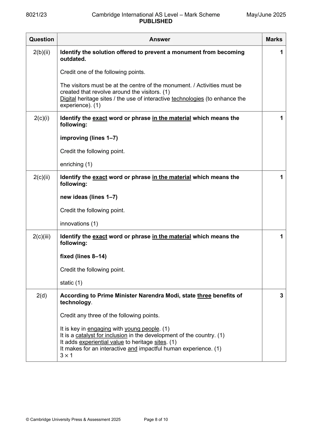 Mark scheme, page 8 of 10