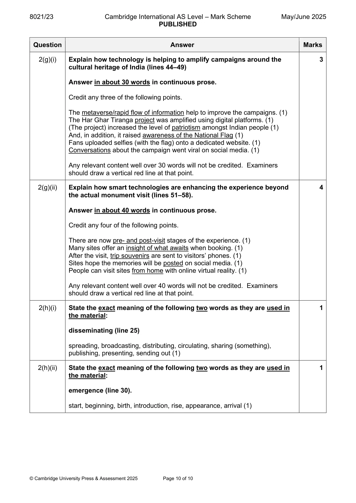 Mark scheme, page 10 of 10