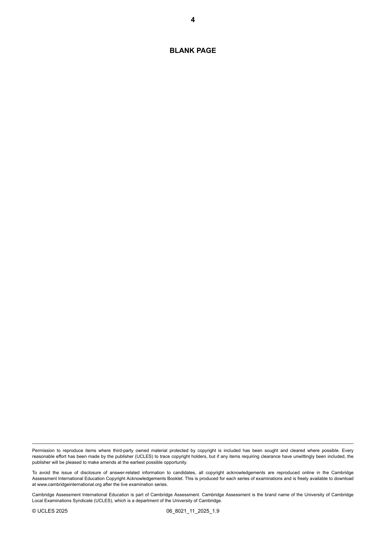 Cambridge A Level English General Paper 8021 2025 May/June Paper 1 · Variant 1 question paper, page 4 of 4