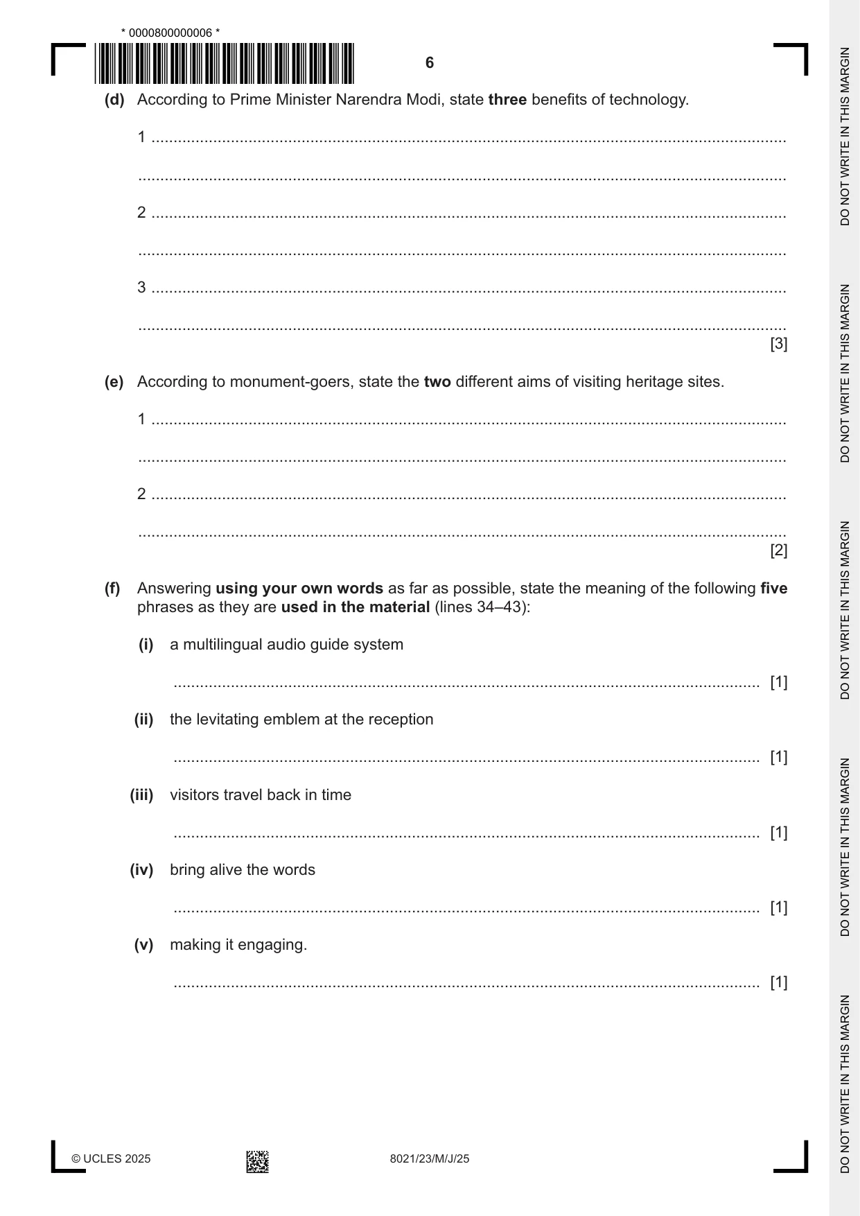 Cambridge A Level English General Paper 8021 2025 May/June Paper 2 · Variant 3 question paper, page 6 of 8