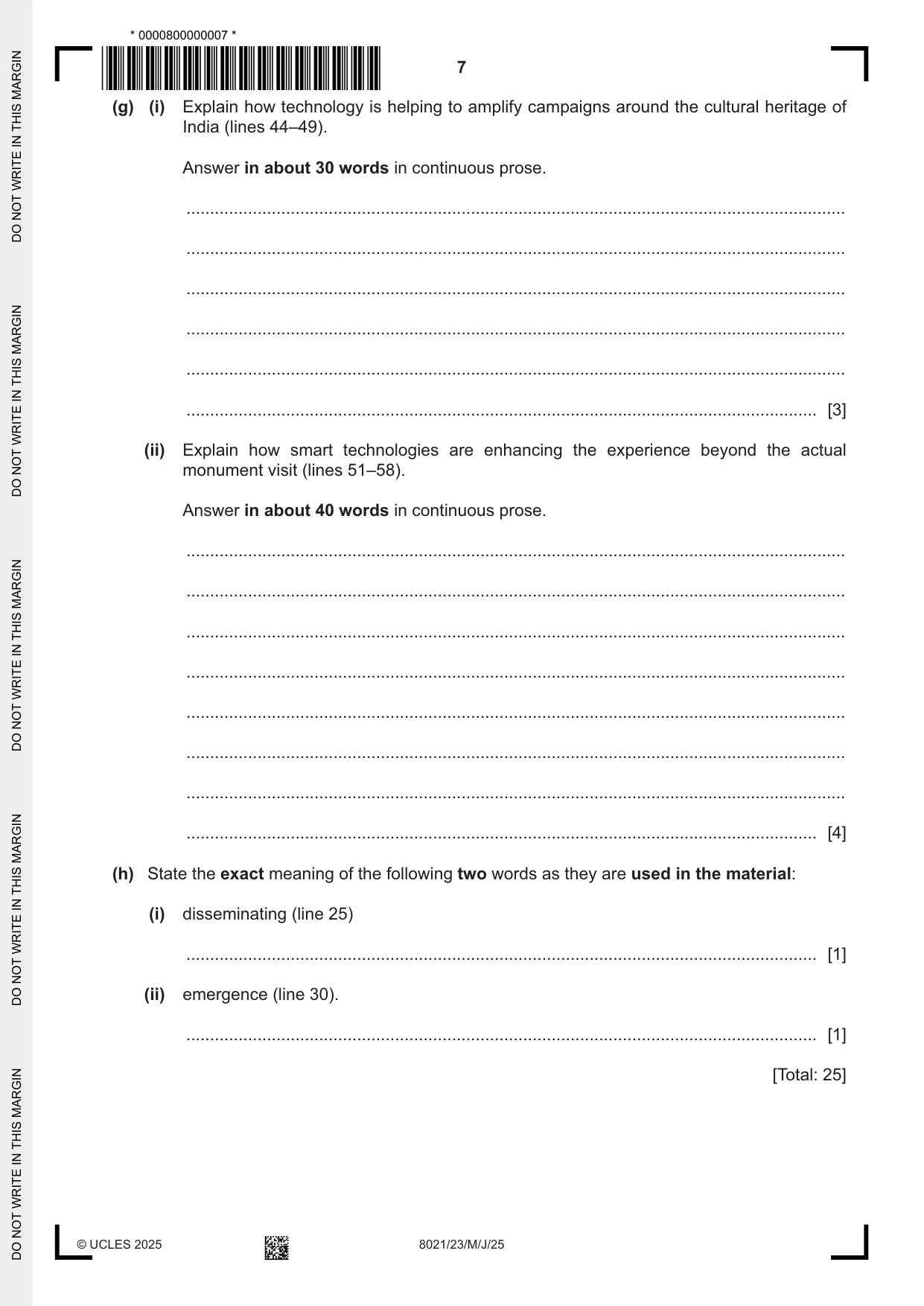 Cambridge A Level English General Paper 8021 2025 May/June Paper 2 · Variant 3 question paper, page 7 of 8
