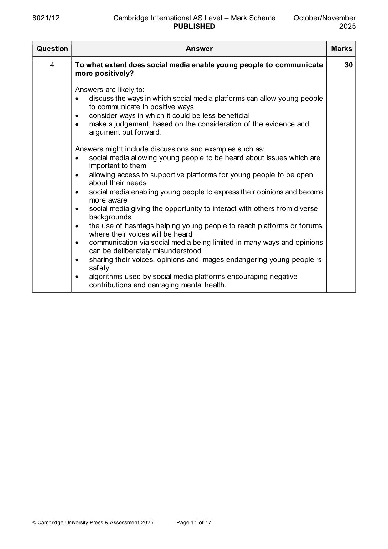 Mark scheme, page 11 of 17