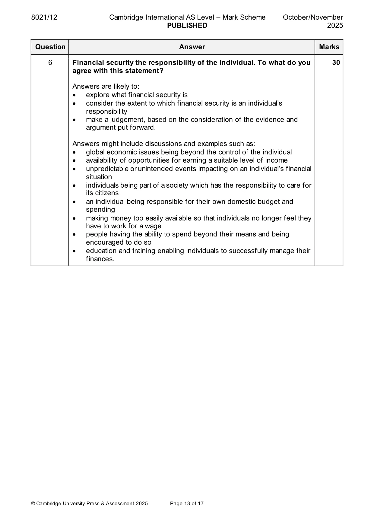 Mark scheme, page 13 of 17