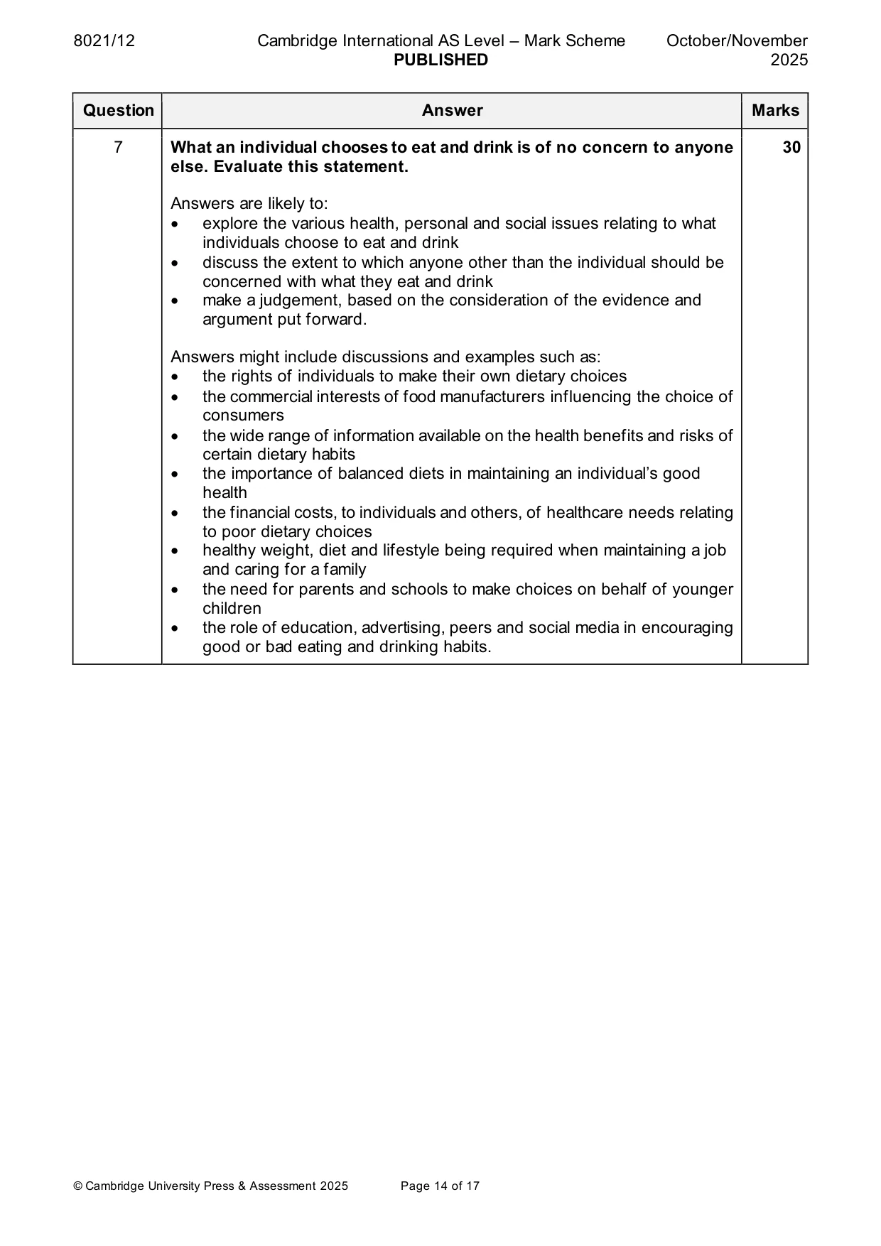 Mark scheme, page 14 of 17