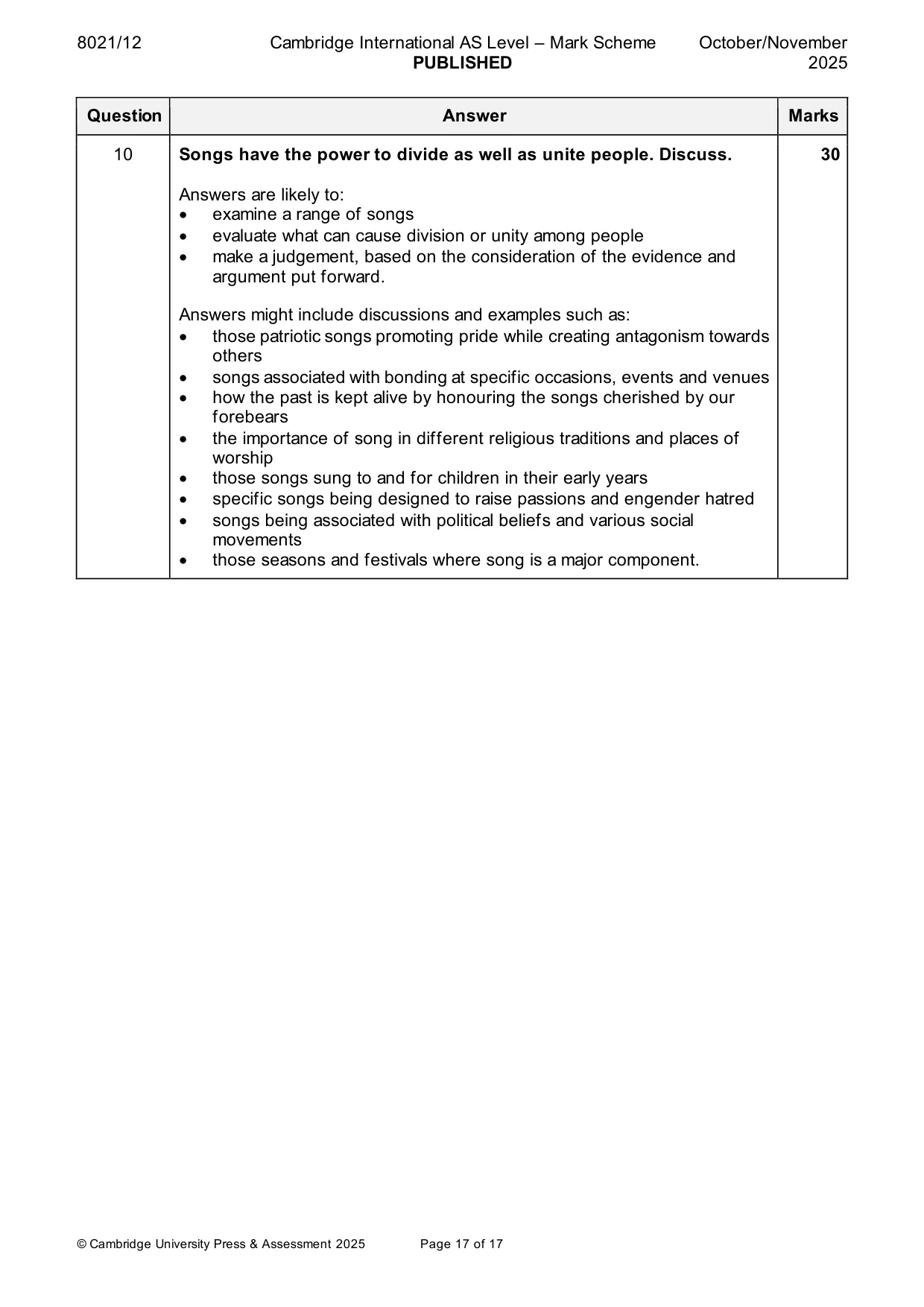 Mark scheme, page 17 of 17
