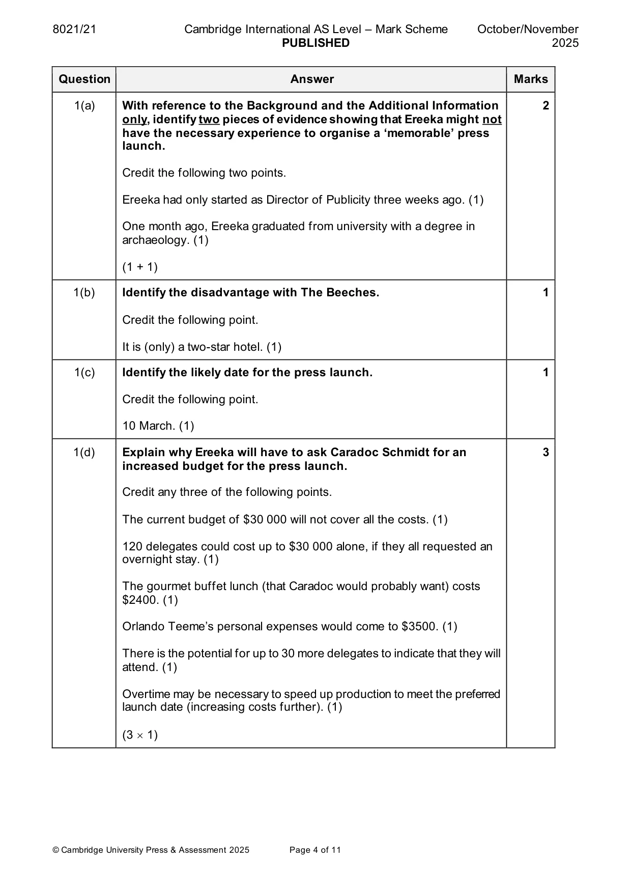 Mark scheme, page 4 of 11