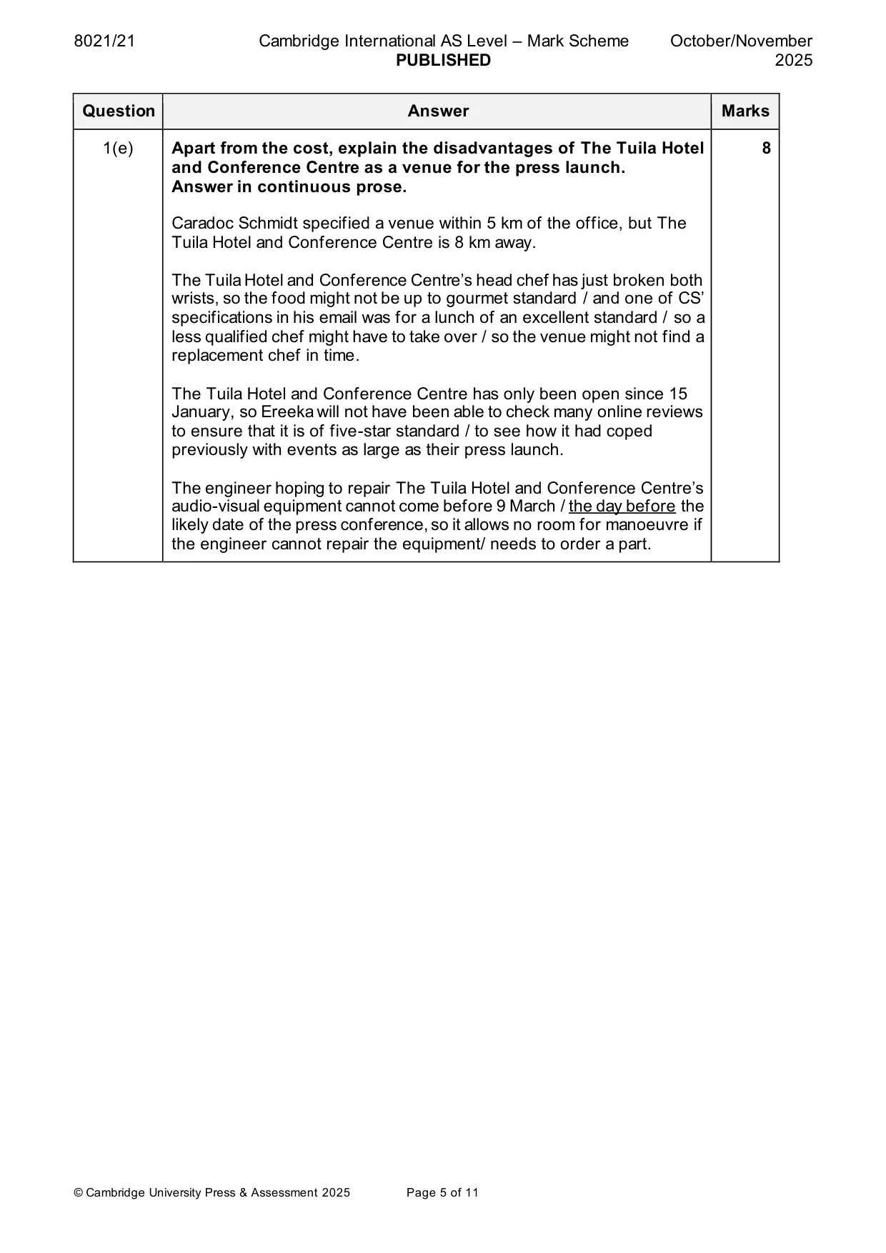 Mark scheme, page 5 of 11