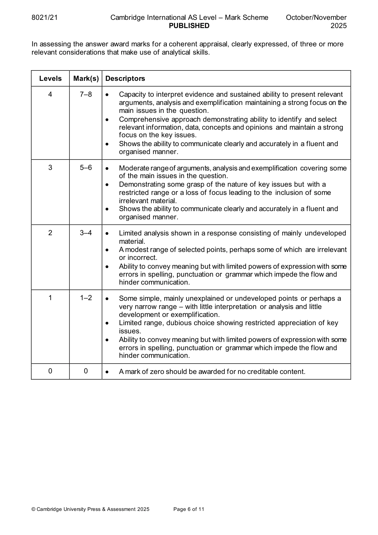 Mark scheme, page 6 of 11