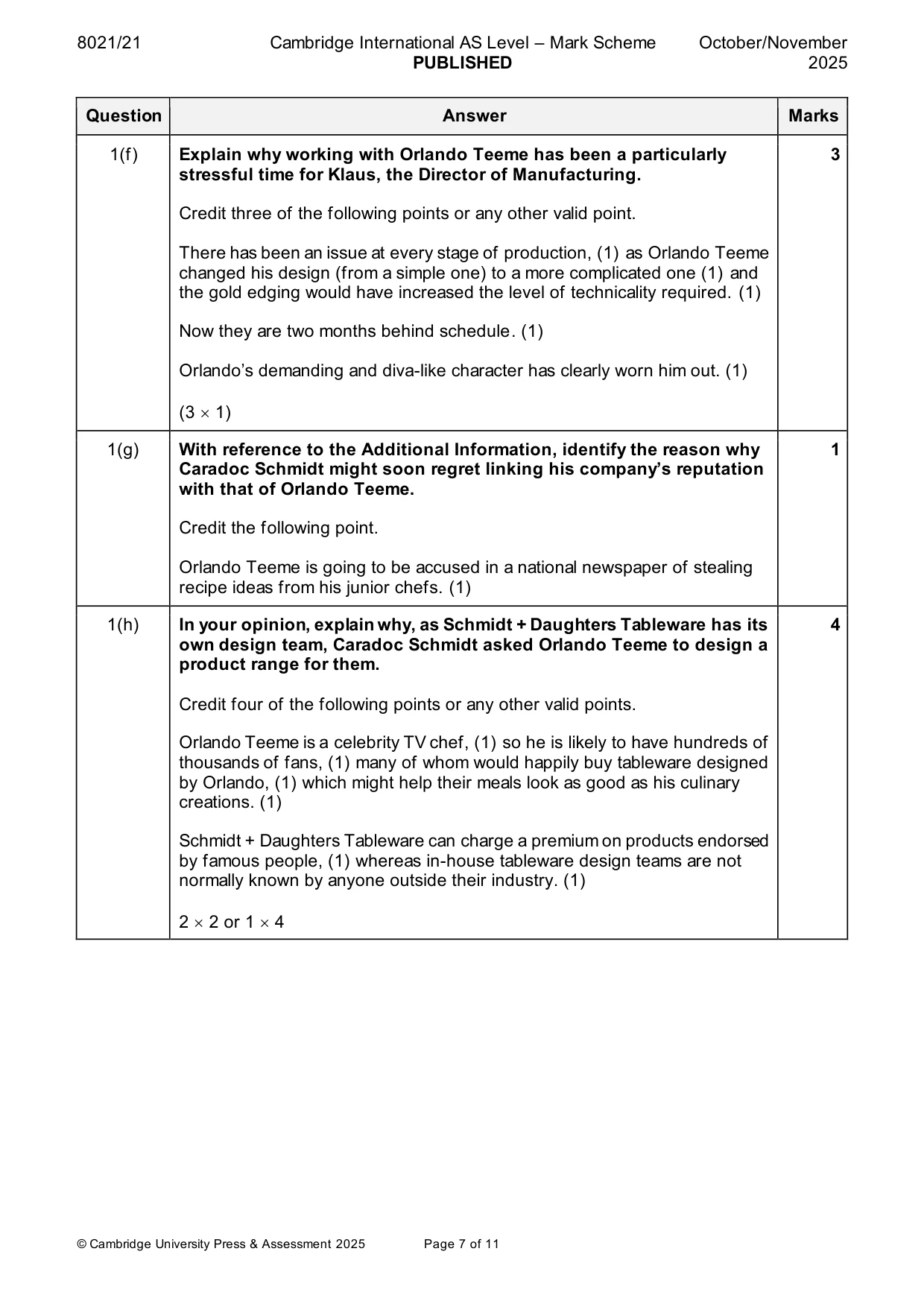 Mark scheme, page 7 of 11
