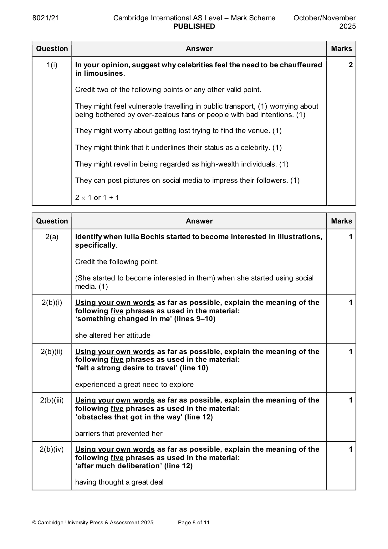 Mark scheme, page 8 of 11
