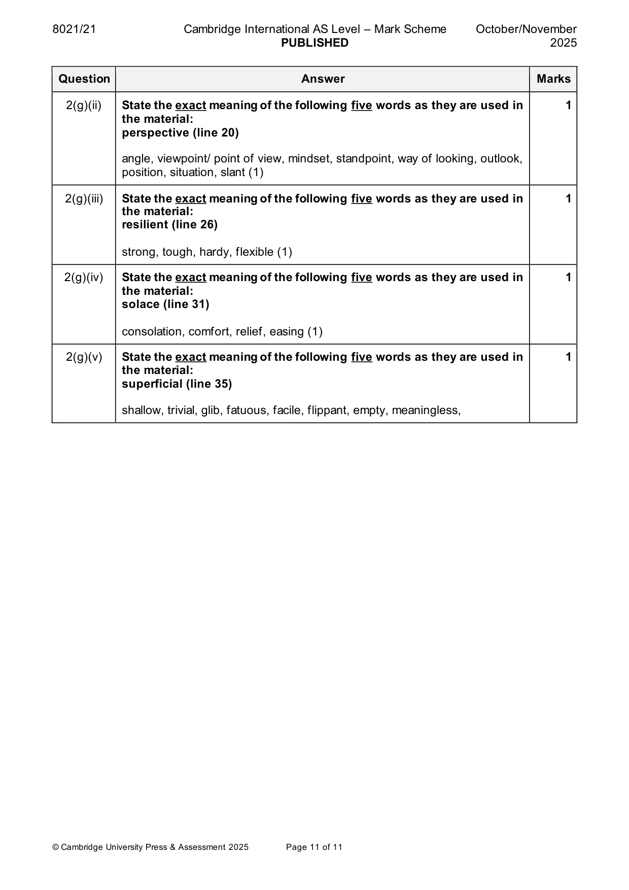 Mark scheme, page 11 of 11