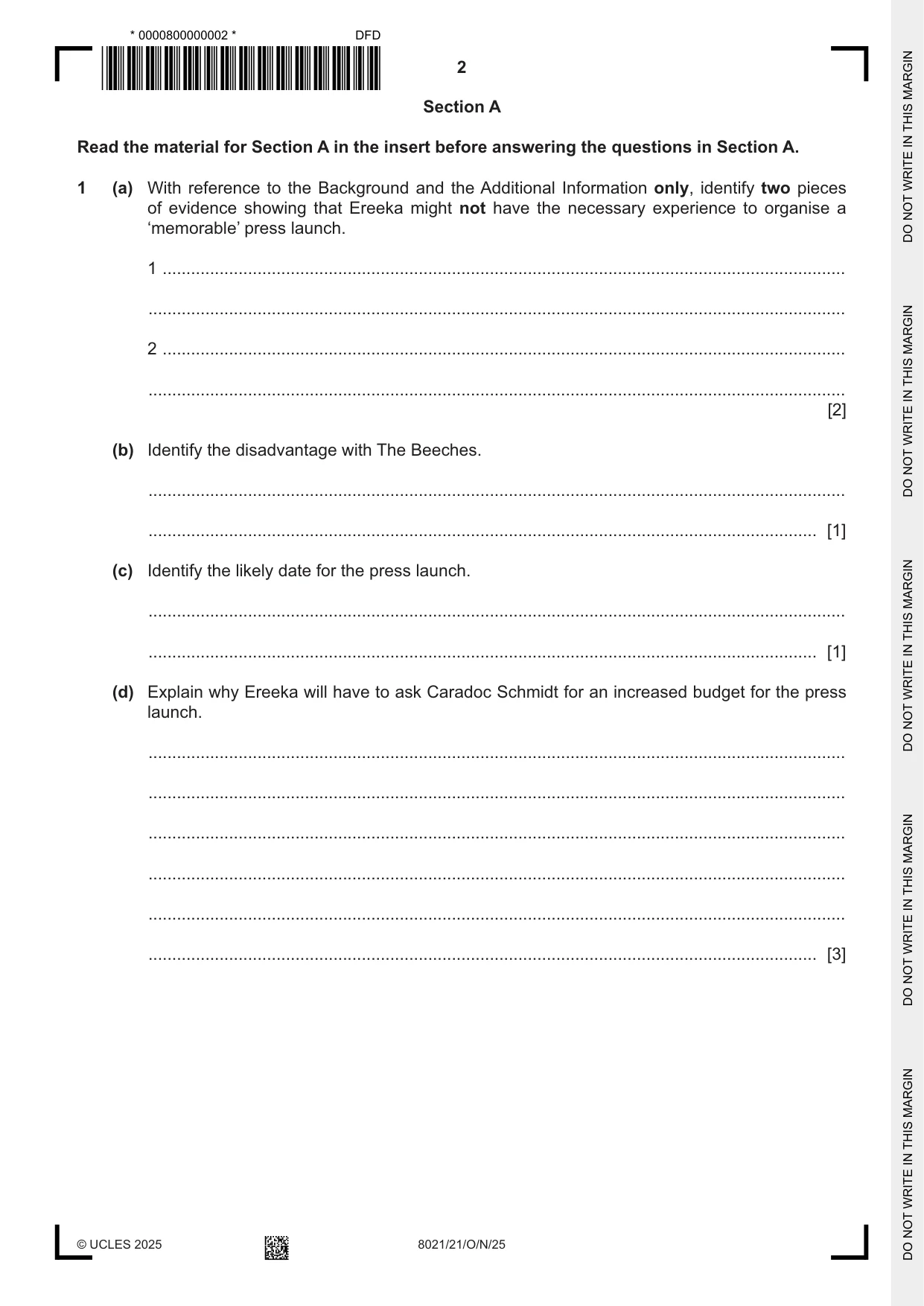 Cambridge A Level English General Paper 8021 2025 Oct/Nov Paper 2 · Variant 1 question paper, page 2 of 8