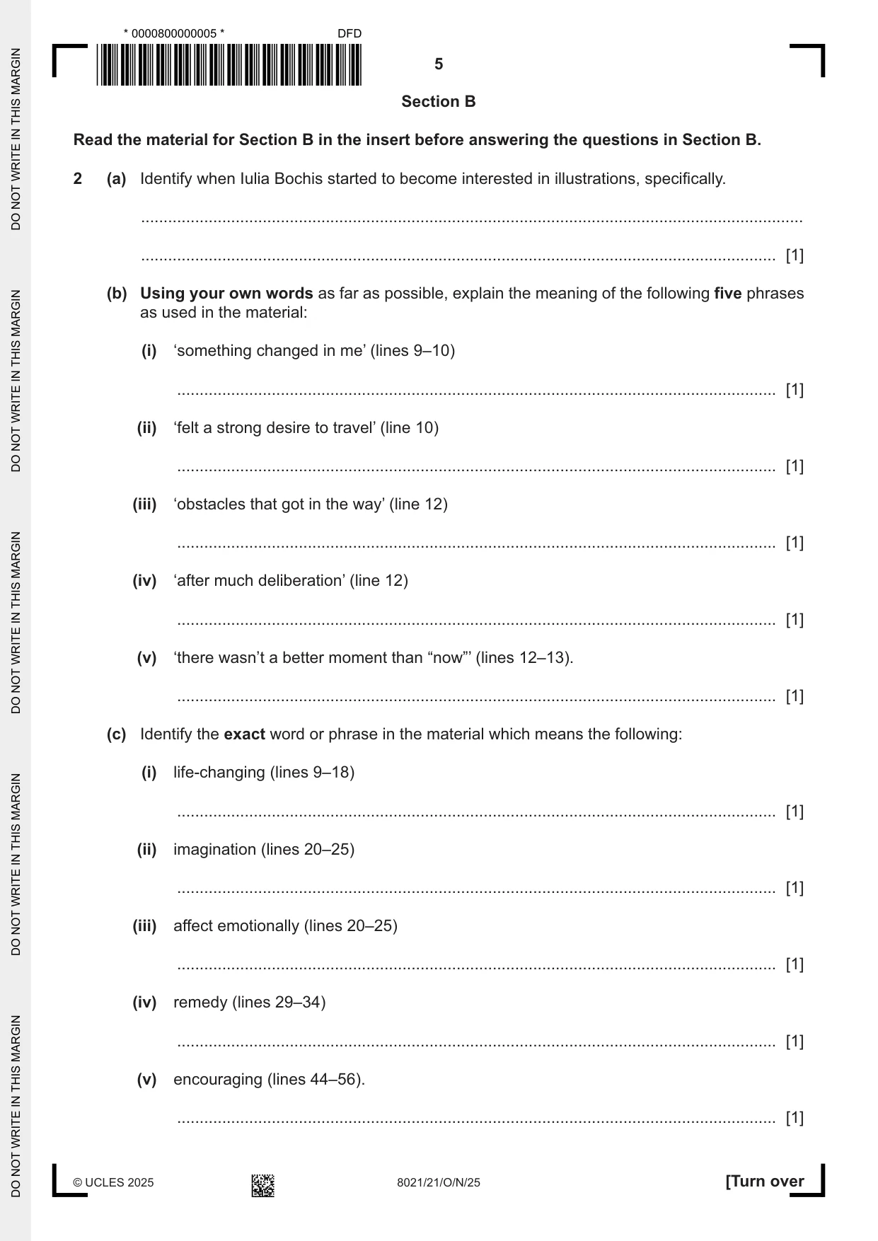 Cambridge A Level English General Paper 8021 2025 Oct/Nov Paper 2 · Variant 1 question paper, page 5 of 8