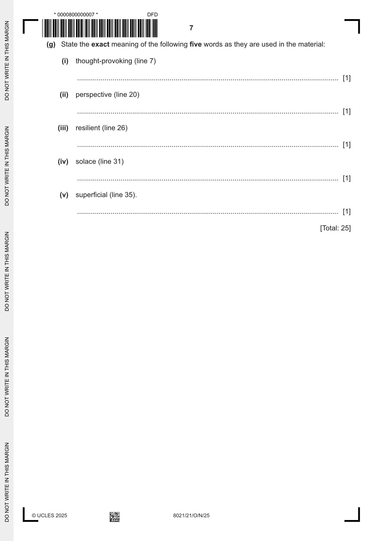 Cambridge A Level English General Paper 8021 2025 Oct/Nov Paper 2 · Variant 1 question paper, page 7 of 8