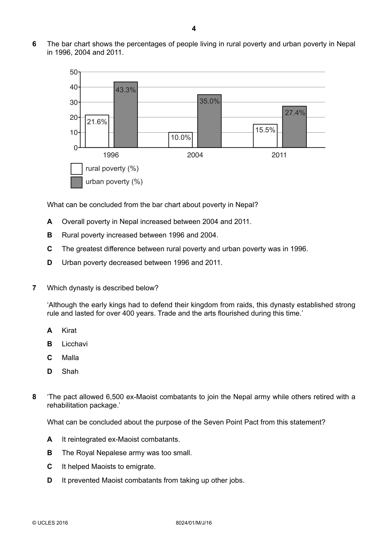 Cambridge A Level Nepal Studies (AS Level only) 8024 2016 May/June Paper 1 · Variant 0 question paper, page 4 of 12