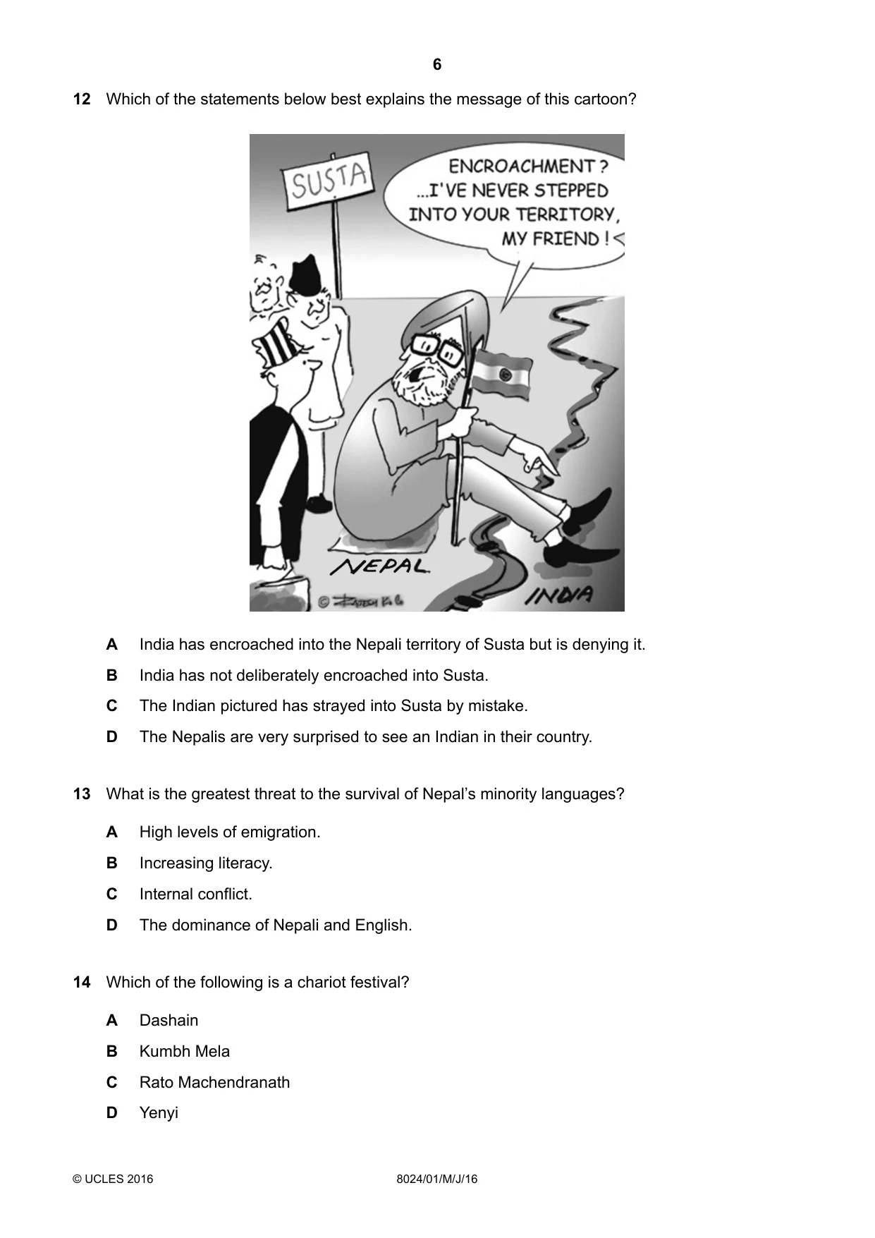 Cambridge A Level Nepal Studies (AS Level only) 8024 2016 May/June Paper 1 · Variant 0 question paper, page 6 of 12