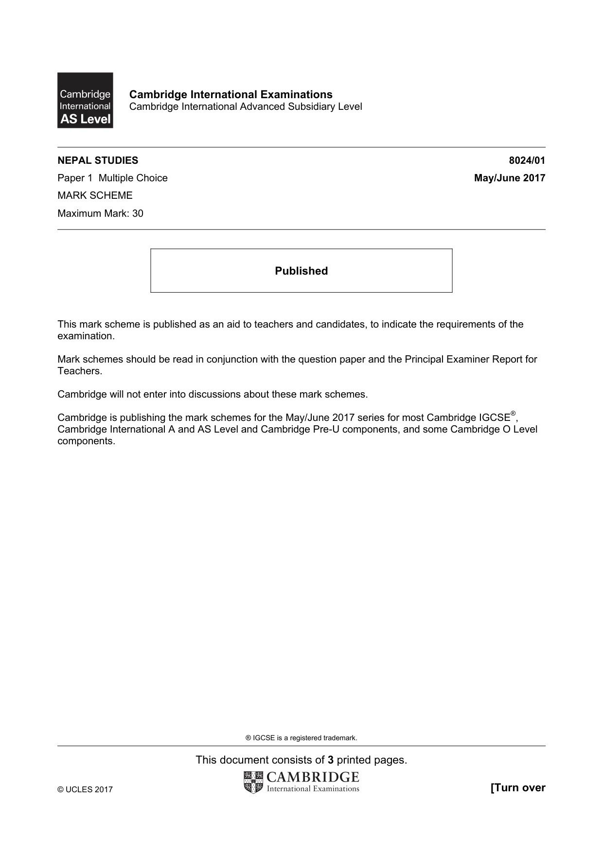 Mark scheme, page 1 of 3