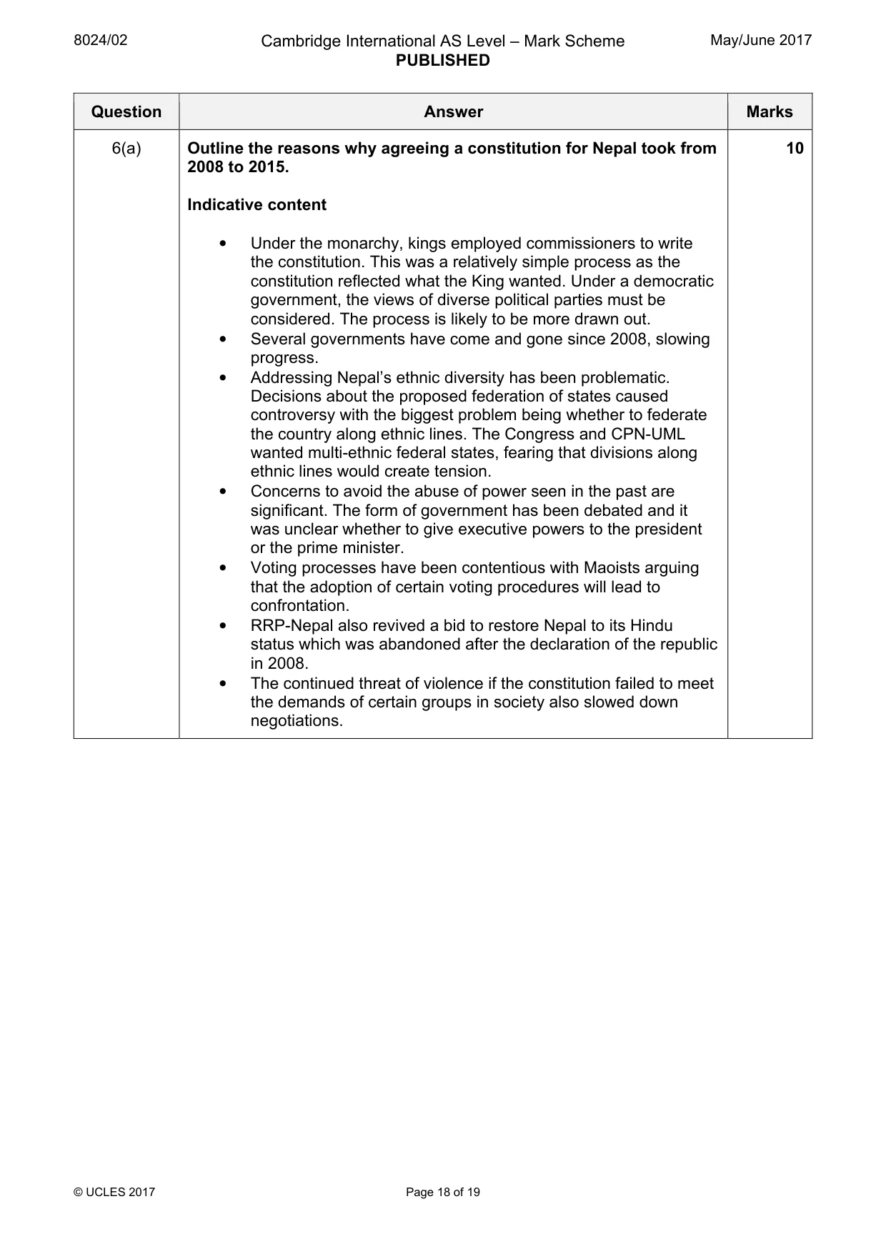 Mark scheme, page 18 of 19