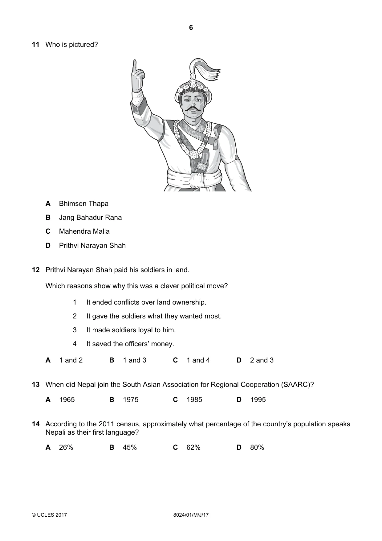 Cambridge A Level Nepal Studies (AS Level only) 8024 2017 May/June Paper 1 · Variant 1 question paper, page 6 of 12