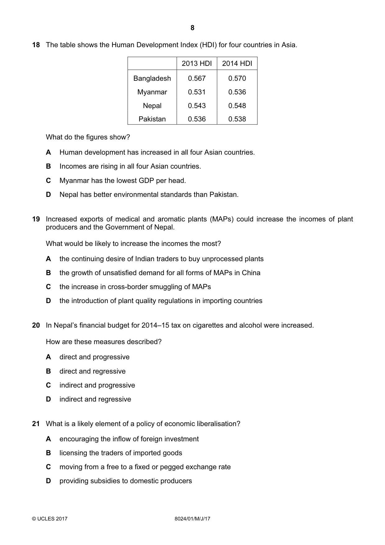 Cambridge A Level Nepal Studies (AS Level only) 8024 2017 May/June Paper 1 · Variant 1 question paper, page 8 of 12