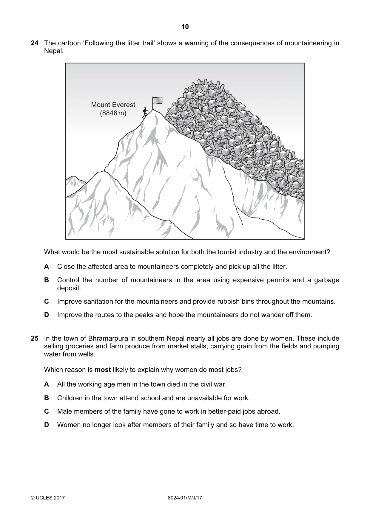 Cambridge A Level Nepal Studies (AS Level only) 8024 2017 May/June Paper 1 · Variant 1 question paper, page 10 of 12