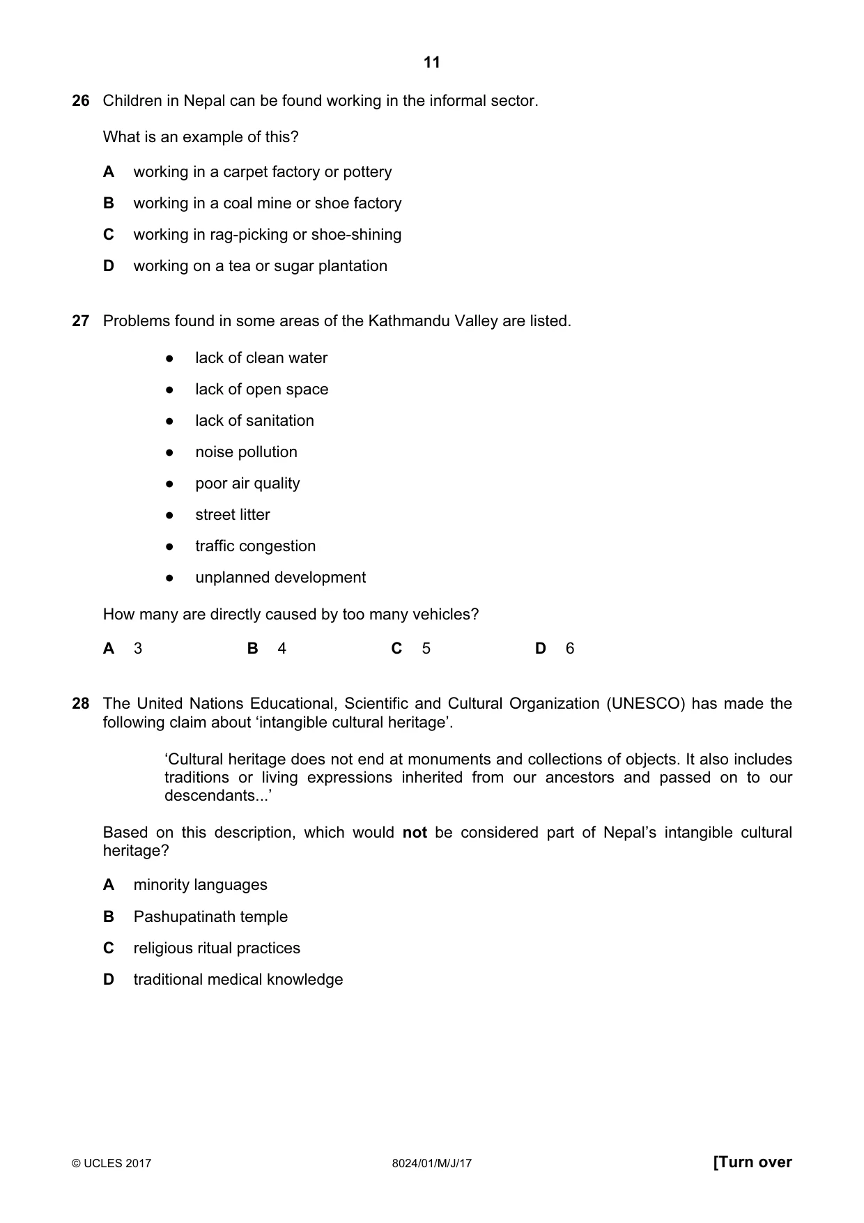 Cambridge A Level Nepal Studies (AS Level only) 8024 2017 May/June Paper 1 · Variant 1 question paper, page 11 of 12