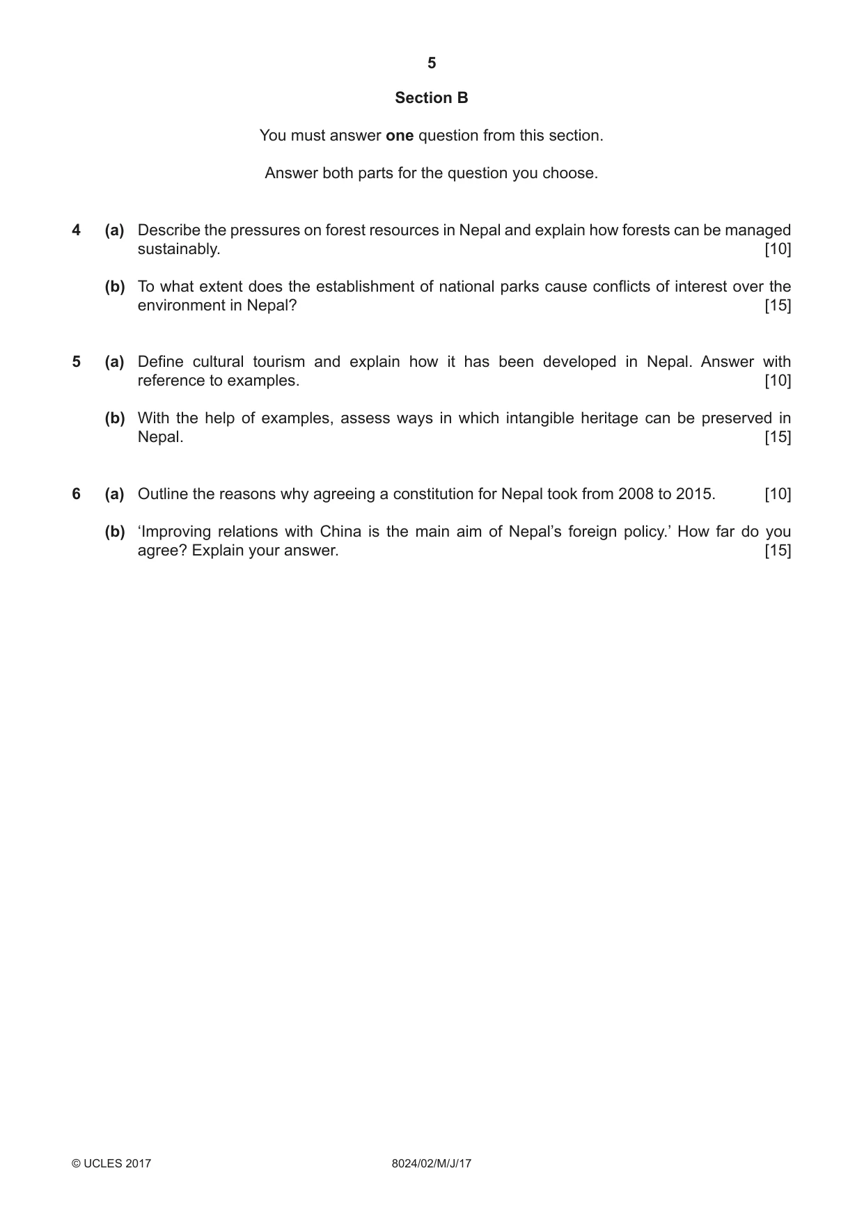 Cambridge A Level Nepal Studies (AS Level only) 8024 2017 May/June Paper 2 · Variant 1 question paper, page 5 of 8