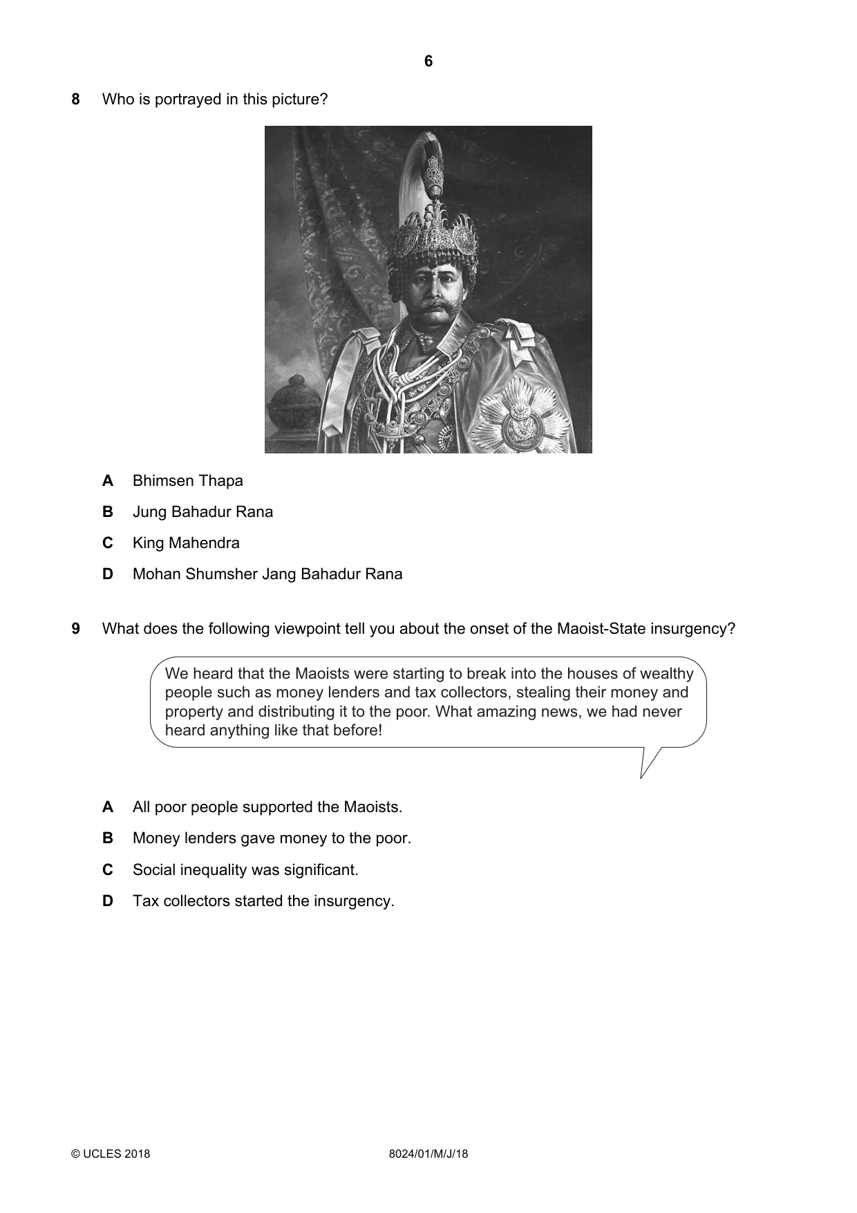 Cambridge A Level Nepal Studies (AS Level only) 8024 2018 May/June Paper 1 · Variant 0 question paper, page 6 of 16