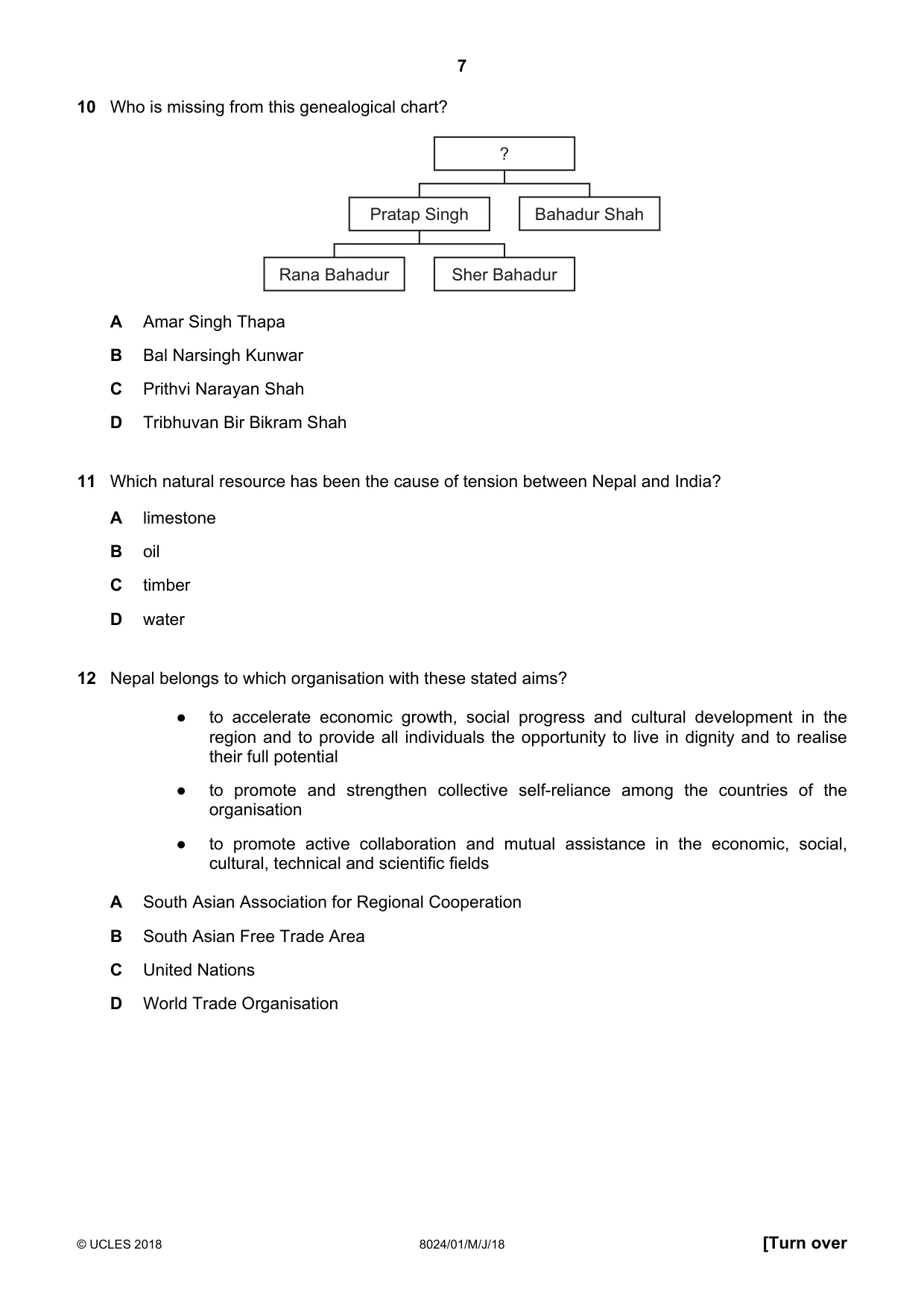 Cambridge A Level Nepal Studies (AS Level only) 8024 2018 May/June Paper 1 · Variant 0 question paper, page 7 of 16