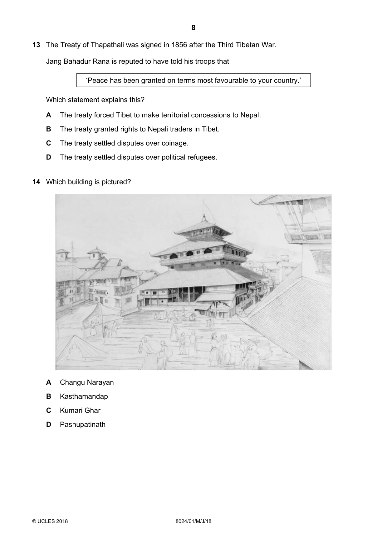 Cambridge A Level Nepal Studies (AS Level only) 8024 2018 May/June Paper 1 · Variant 0 question paper, page 8 of 16