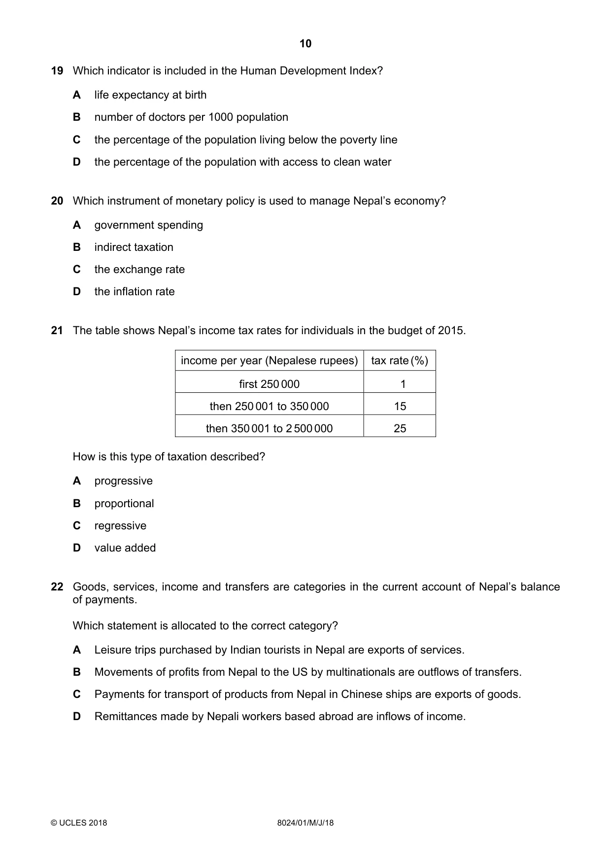 Cambridge A Level Nepal Studies (AS Level only) 8024 2018 May/June Paper 1 · Variant 0 question paper, page 10 of 16