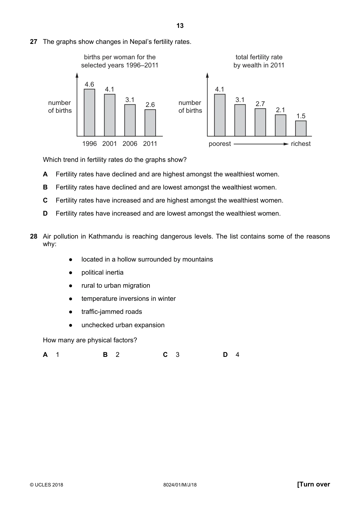 Cambridge A Level Nepal Studies (AS Level only) 8024 2018 May/June Paper 1 · Variant 0 question paper, page 13 of 16