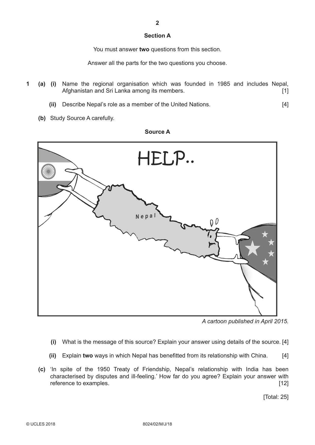 Cambridge A Level Nepal Studies (AS Level only) 8024 2018 May/June Paper 2 · Variant 0 question paper, page 2 of 8