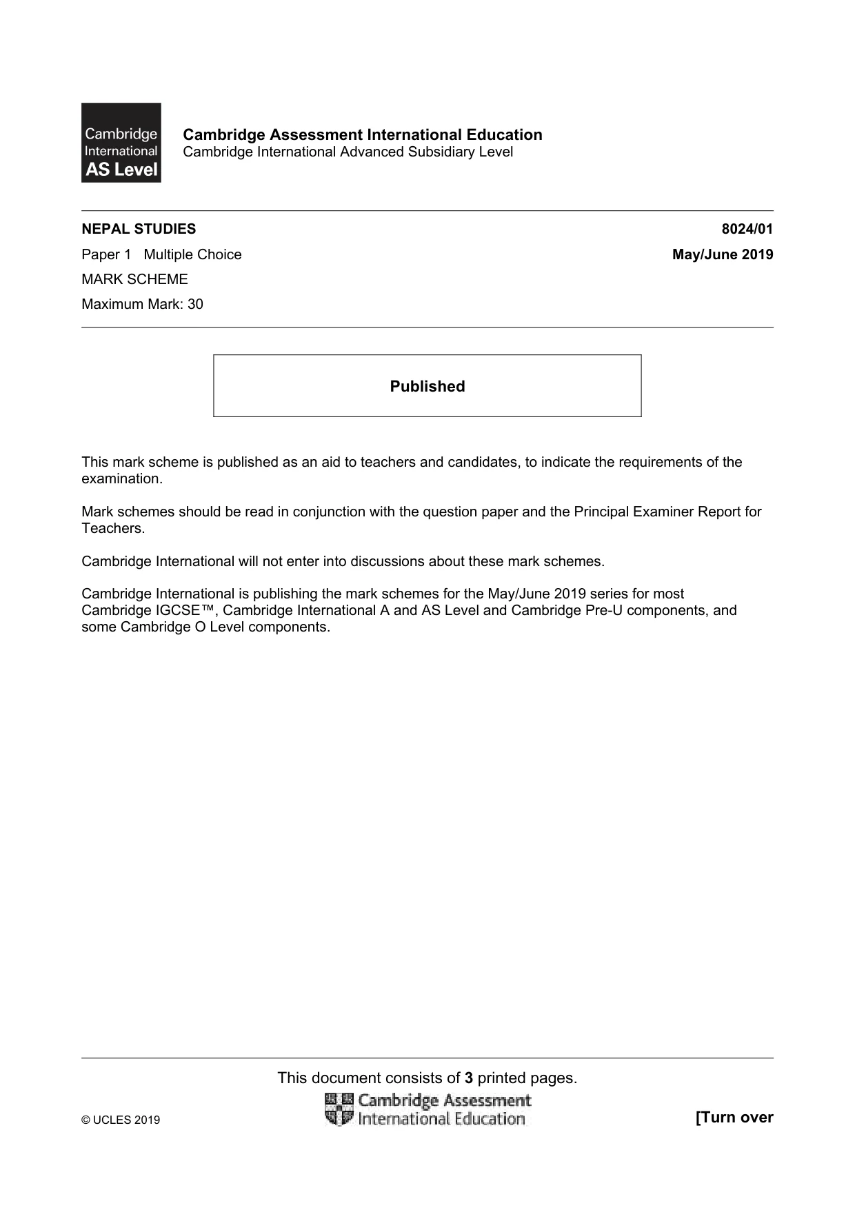 Mark scheme, page 1 of 3