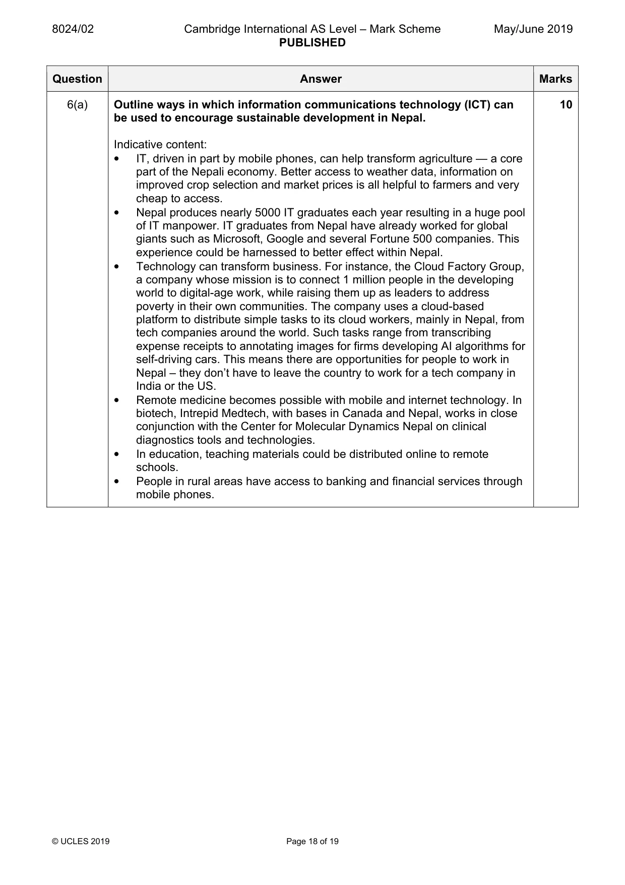 Mark scheme, page 18 of 19