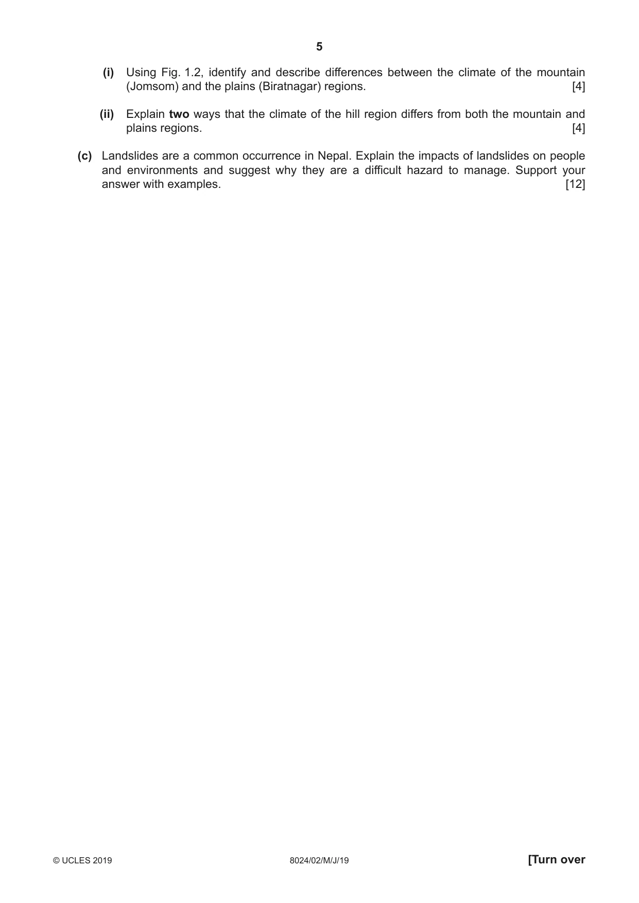 Cambridge A Level Nepal Studies (AS Level only) 8024 2019 May/June Paper 2 · Variant 1 question paper, page 5 of 8