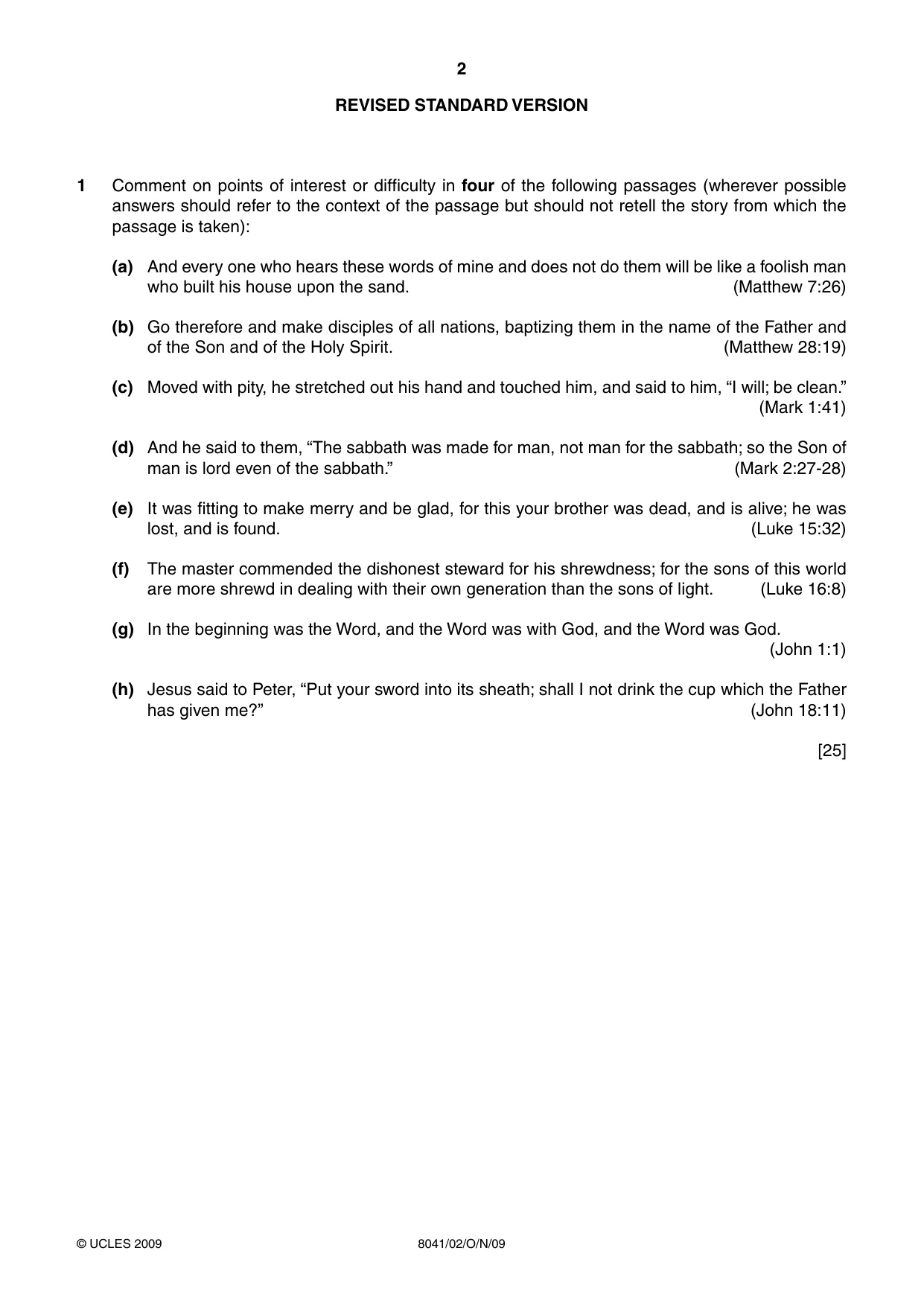 Cambridge A Level Divinity (AS Level only) 8041 2009 Oct/Nov Paper 2 · Variant 1 question paper, page 2 of 4