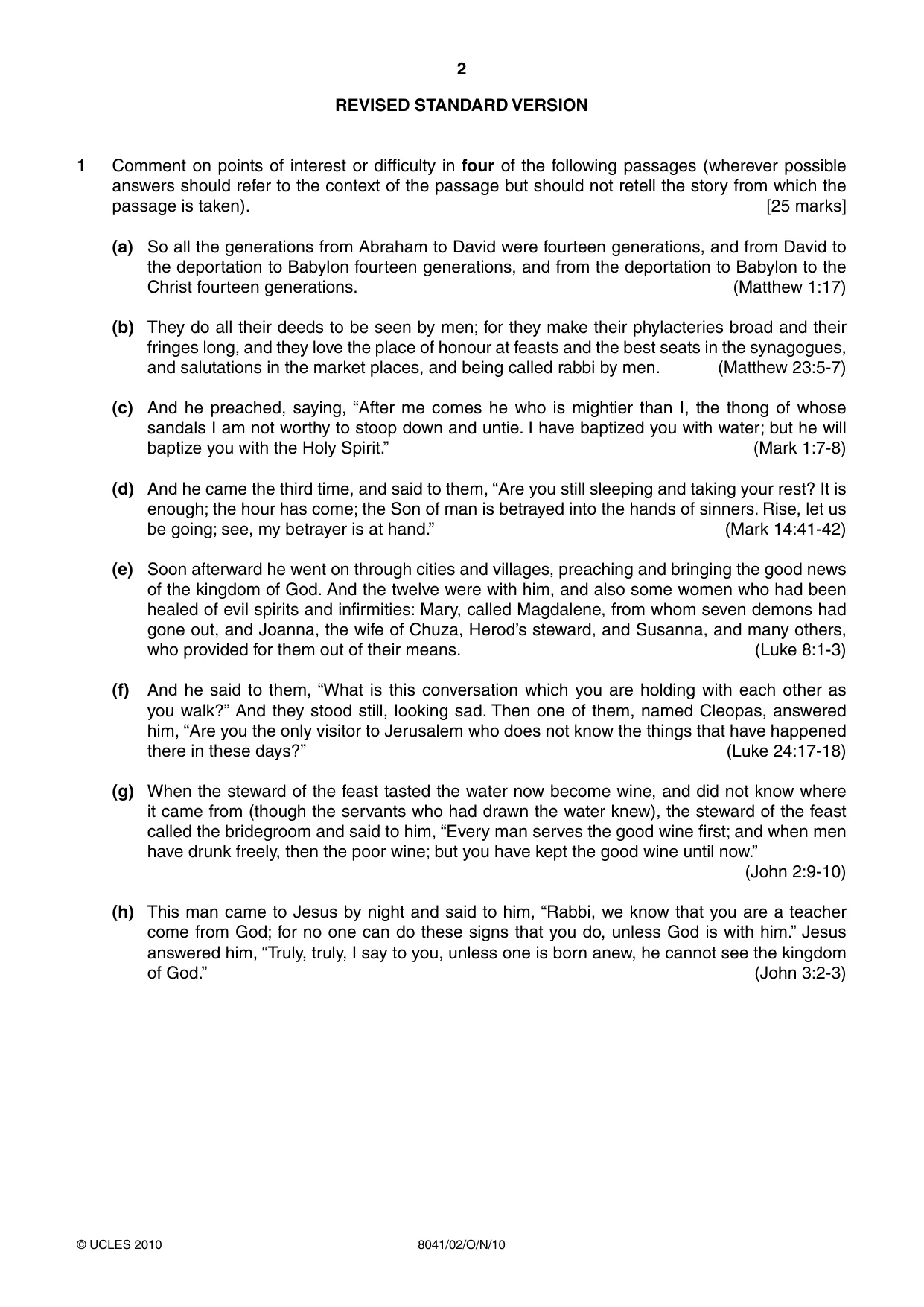 Cambridge A Level Divinity (AS Level only) 8041 2010 Oct/Nov Paper 2 · Variant 1 question paper, page 2 of 4