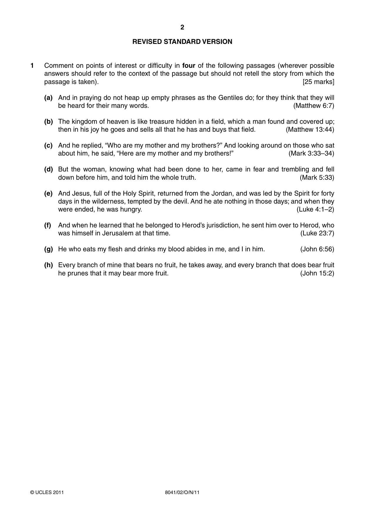 Cambridge A Level Divinity (AS Level only) 8041 2011 Oct/Nov Paper 2 · Variant 1 question paper, page 2 of 4