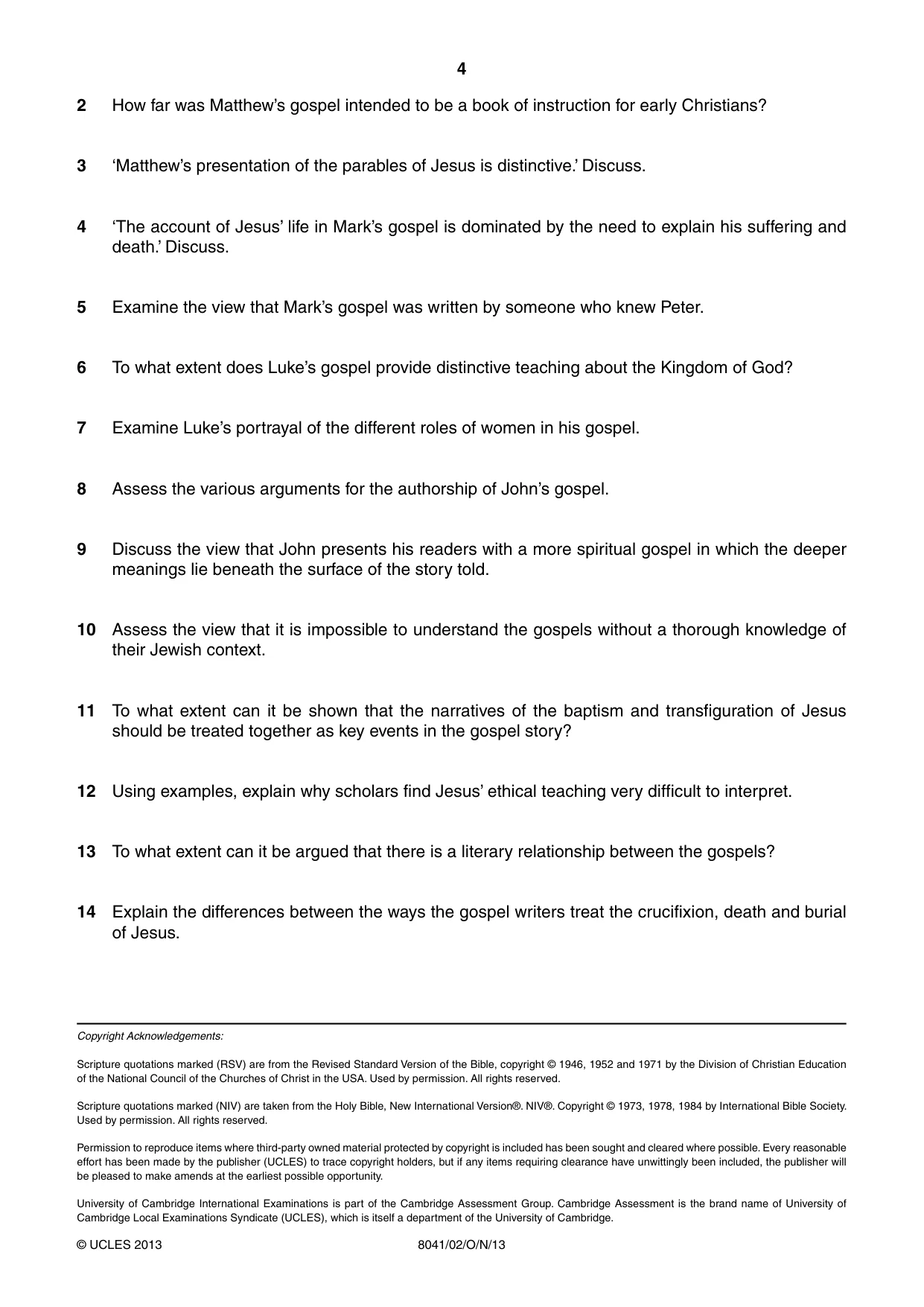 Cambridge A Level Divinity (AS Level only) 8041 2013 Oct/Nov Paper 2 · Variant 1 question paper, page 4 of 4